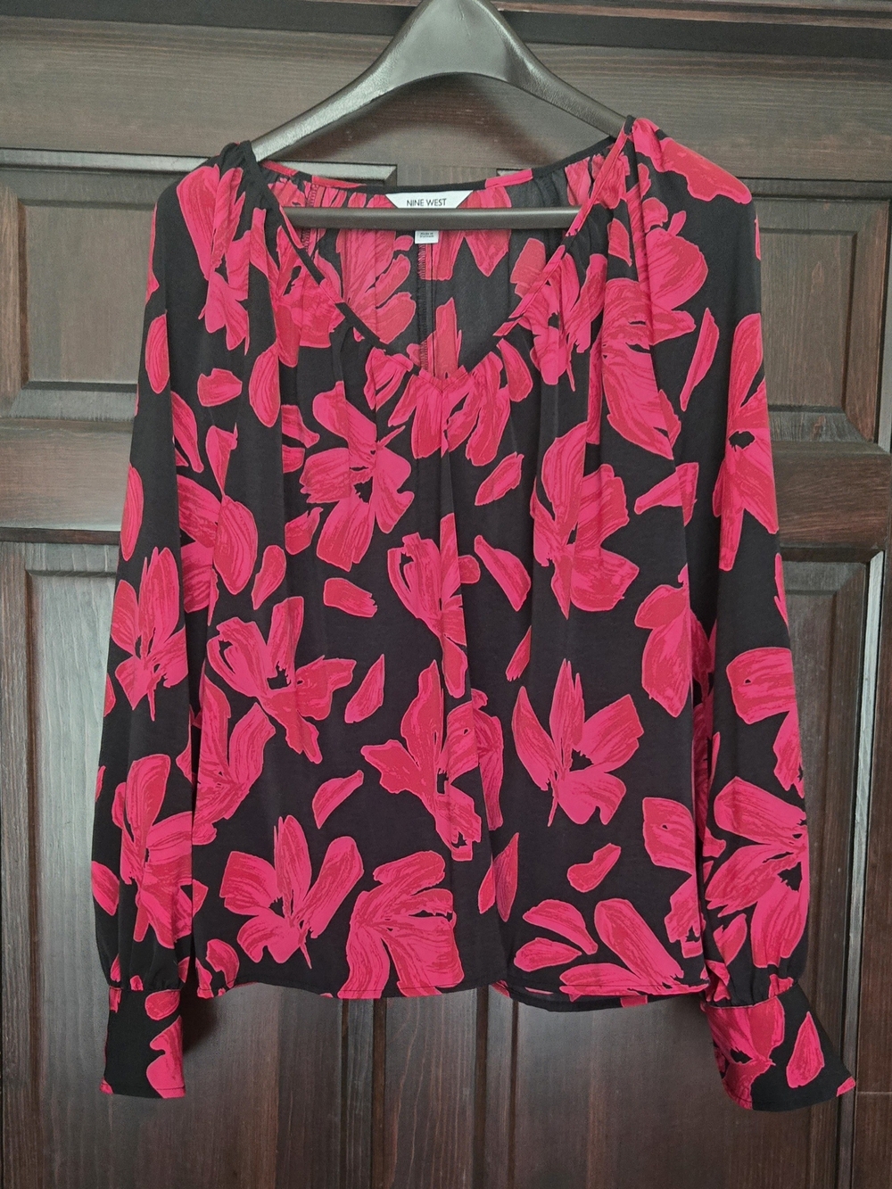 Nine West Black & Red Floral Blouse